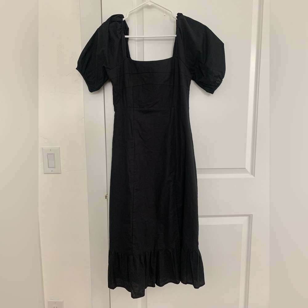 Rihoas black puff sleeve midi dress